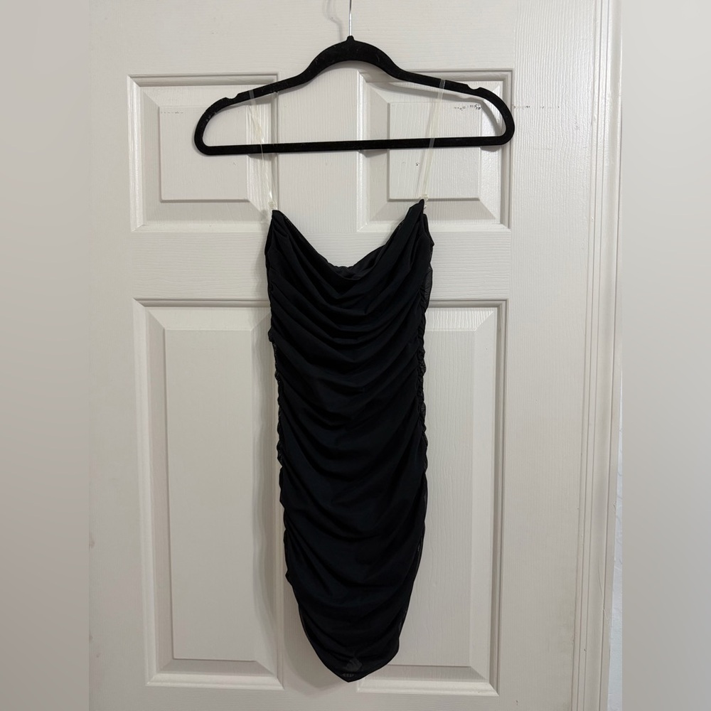Oh Polly Black Ruched Mini Dress